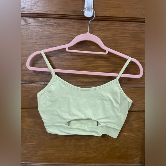 Pomelo Project Light Greenish Butter Yellow Cut Out Crop Top - Picture 1 of 6